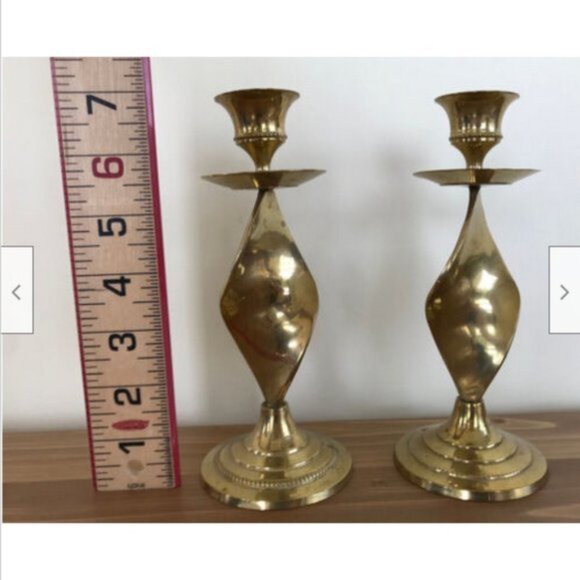 Set of 2 Spiral Base Brass Taper Candle Holders Candlesticks 7 - Picture 4 of 5
